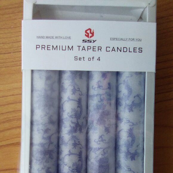 Handmade Blue Lace Leaf Patterned Taper Candles - Picture 5 of 12